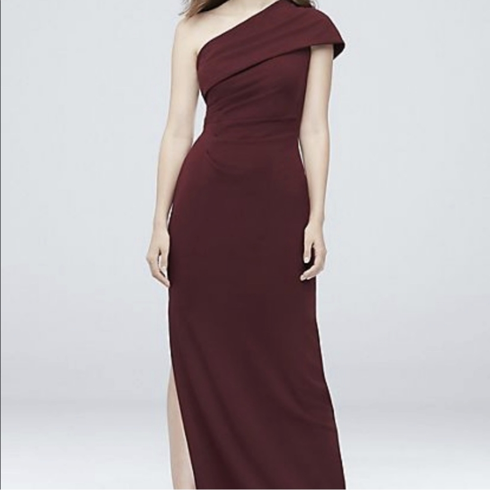 DB Studio (David's bridal) One shoulder ruched burgundy crepe dress